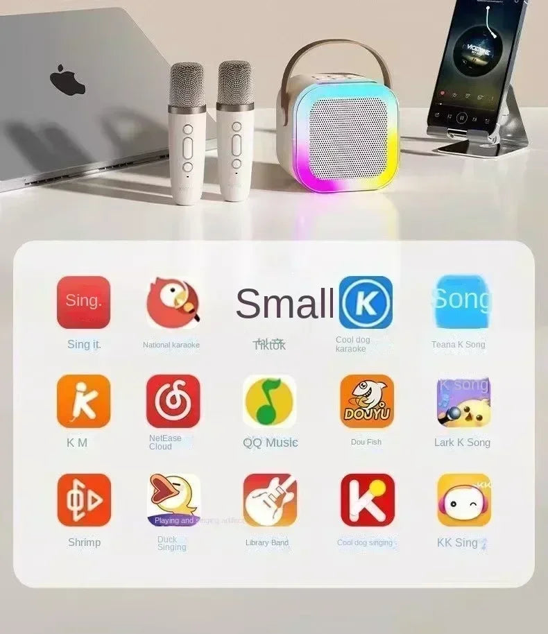 Bluetooth K12 Karaoke Machine Portable 5.3 PA Speaker System with 1-2 Wireless Microphones Home Family Singing Children's Gifts