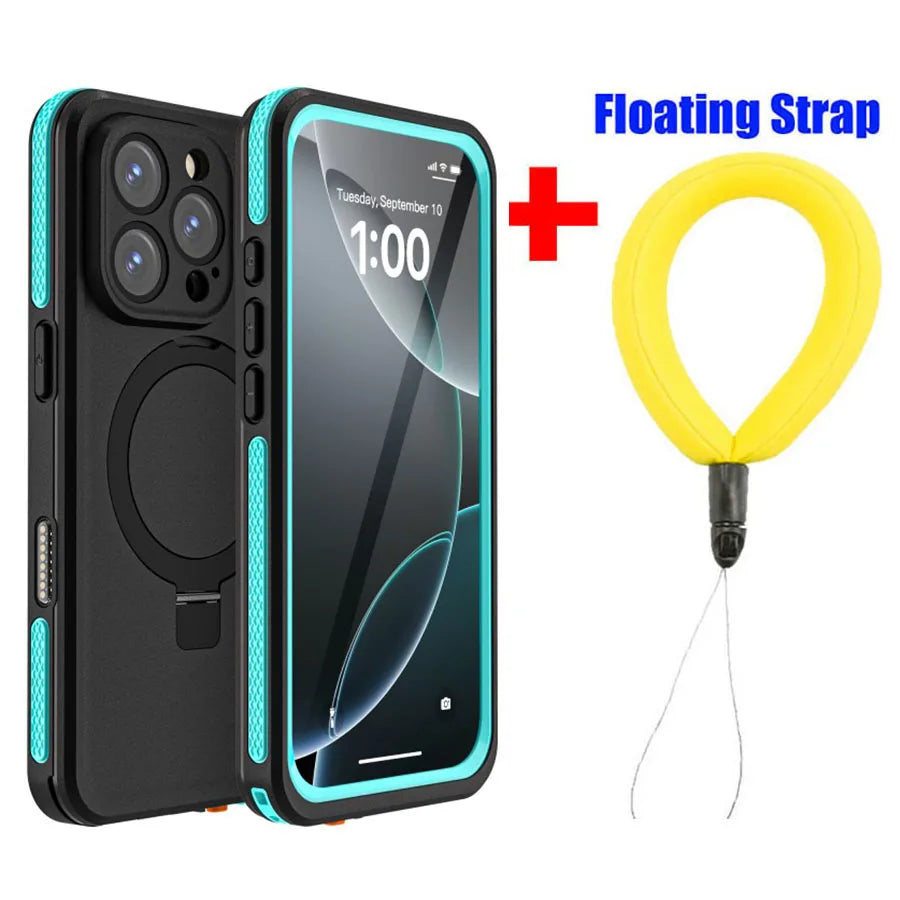 Magnetic Charging with Stand Anti Fall IP68 Waterproof Case For iPhone 16 15 Pro Max Plus Drop proof Diving Swim Outdoor Sport