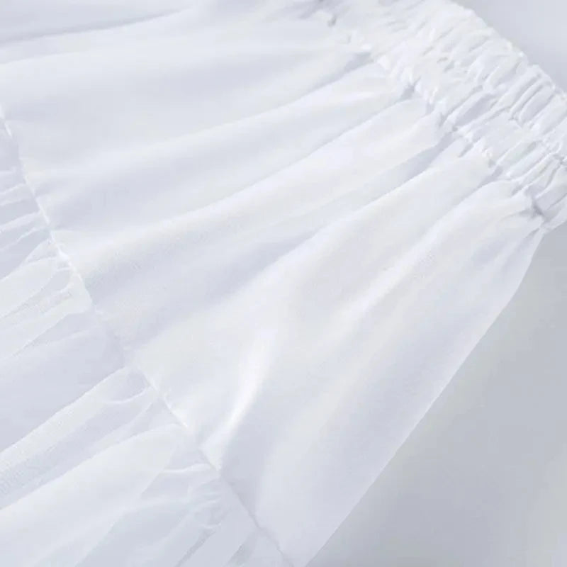 Girls Ruffled Short Petticoat Solid White Color Fluffy Bubble Tutu Skirt Puffy Waistband Mini Hoopless Prom Crinoline Underskirt