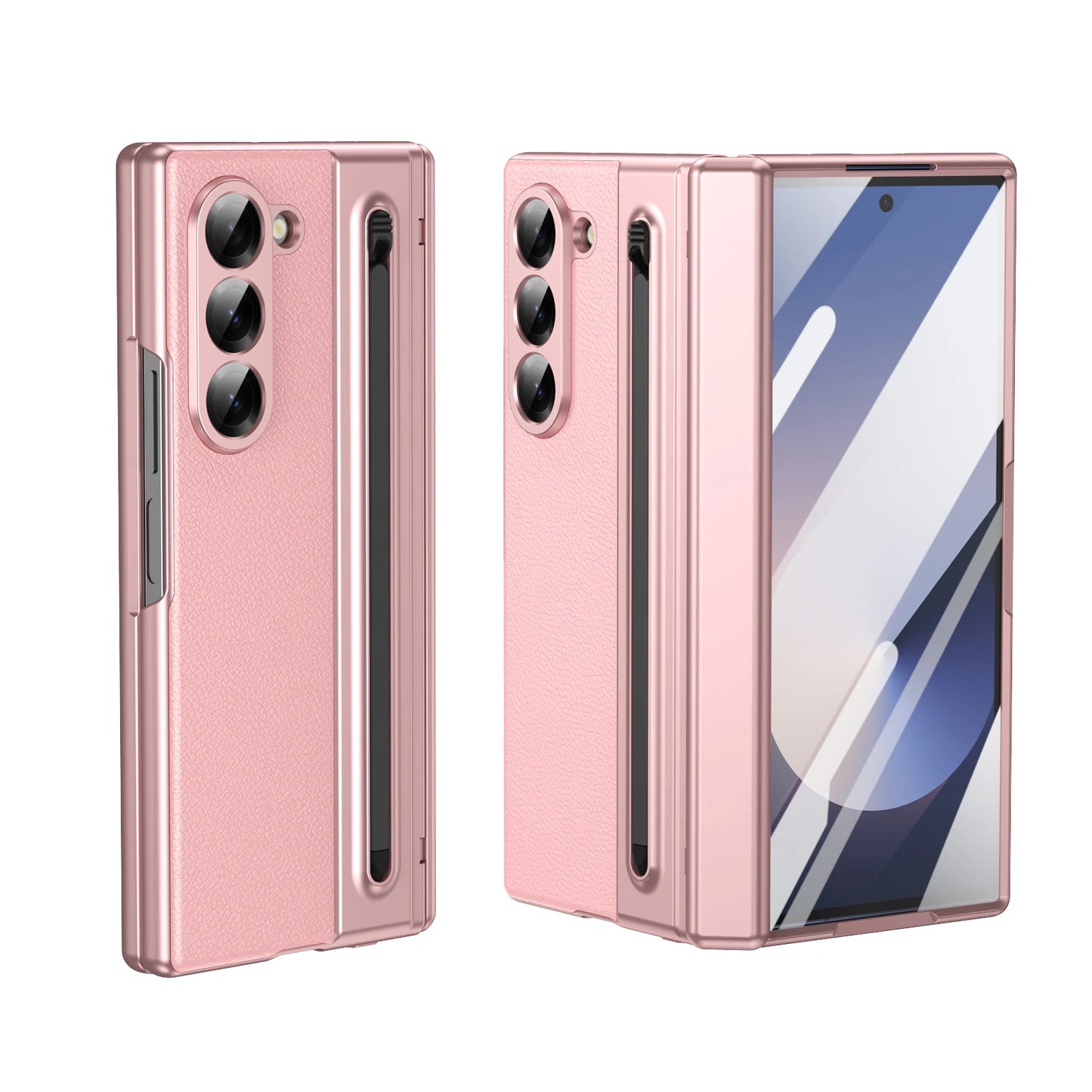 For Samsung Galaxy Z Fold 7 6 5 4 3 Leather Hinge Phone Case Outer Screen Glass S Pen Slot Protective Cover for Galaxy Z Fold 7
