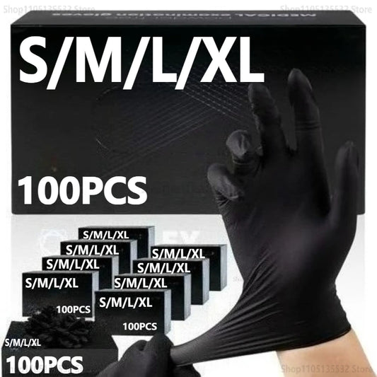 20/100P Housework Strong Black Disposable Nitrile Gloves PVC Latex Free AntiStatic Garden Pet Care Tattoo Work Oil-proof Gloves