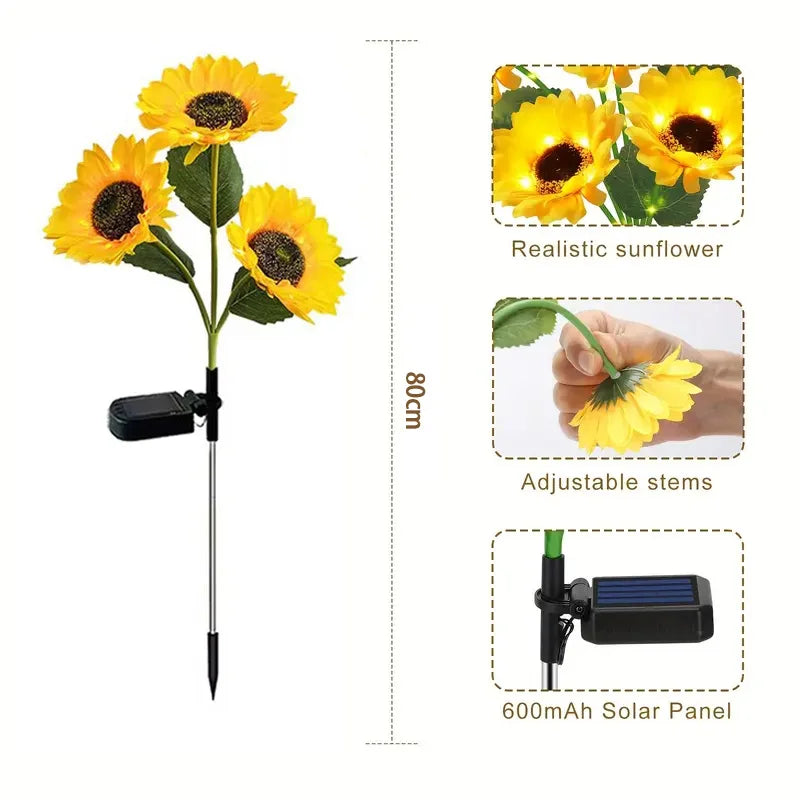 Outdoor Solar Simulation Sunflower Light 1/3 Heads Waterproof Lawn Lights Landscape Lamp For Home Decor Garden Yard Flower Light