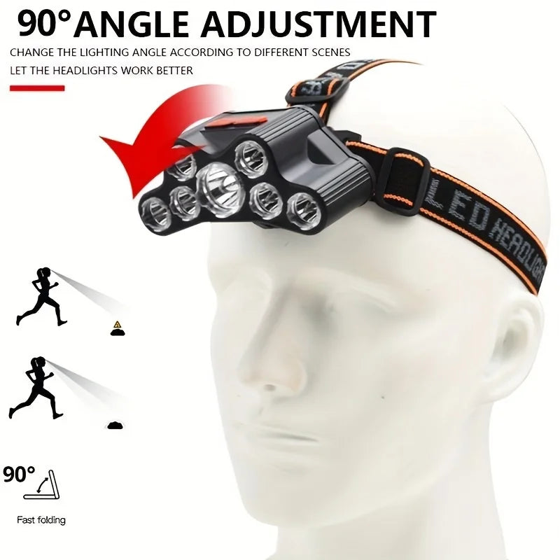 7 LED Powerful Headlamp Super Bright USB Rechargeable High Power LED Flashlights 4-Mode Torch Waterproof Outdoor Camping Fishing