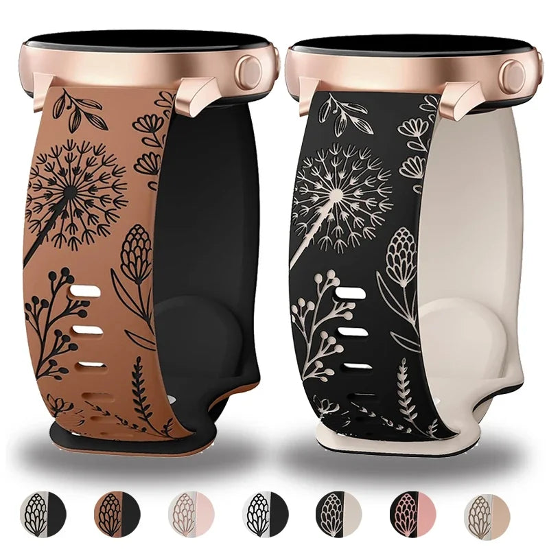 Two-tone Silicone Band Engraved Strap for Samsung Galaxy Watch 7/6/5/4/Active 2 40mm 44mm/Watch 5 Pro 45mm/Watch 3 41mm Straps