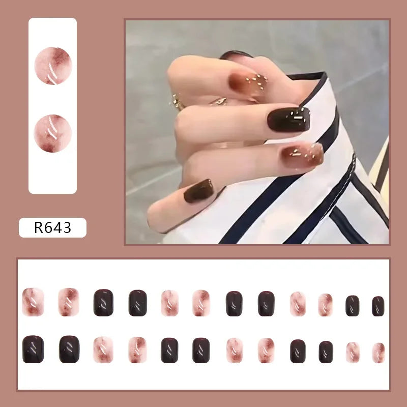 Black Moon 24 Pcs Press on Nails Pink Gradient Fake Nails Glossy Artificial Finger Manicure Reusable False Nails for Women