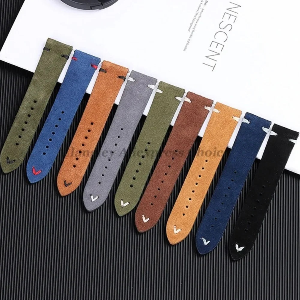 Soft Suede Watch Band 18mm 20mm 22mm Leather Strap Brown Blue Black Belt Replacement for Seiko Quick Release Men Women Bracelet