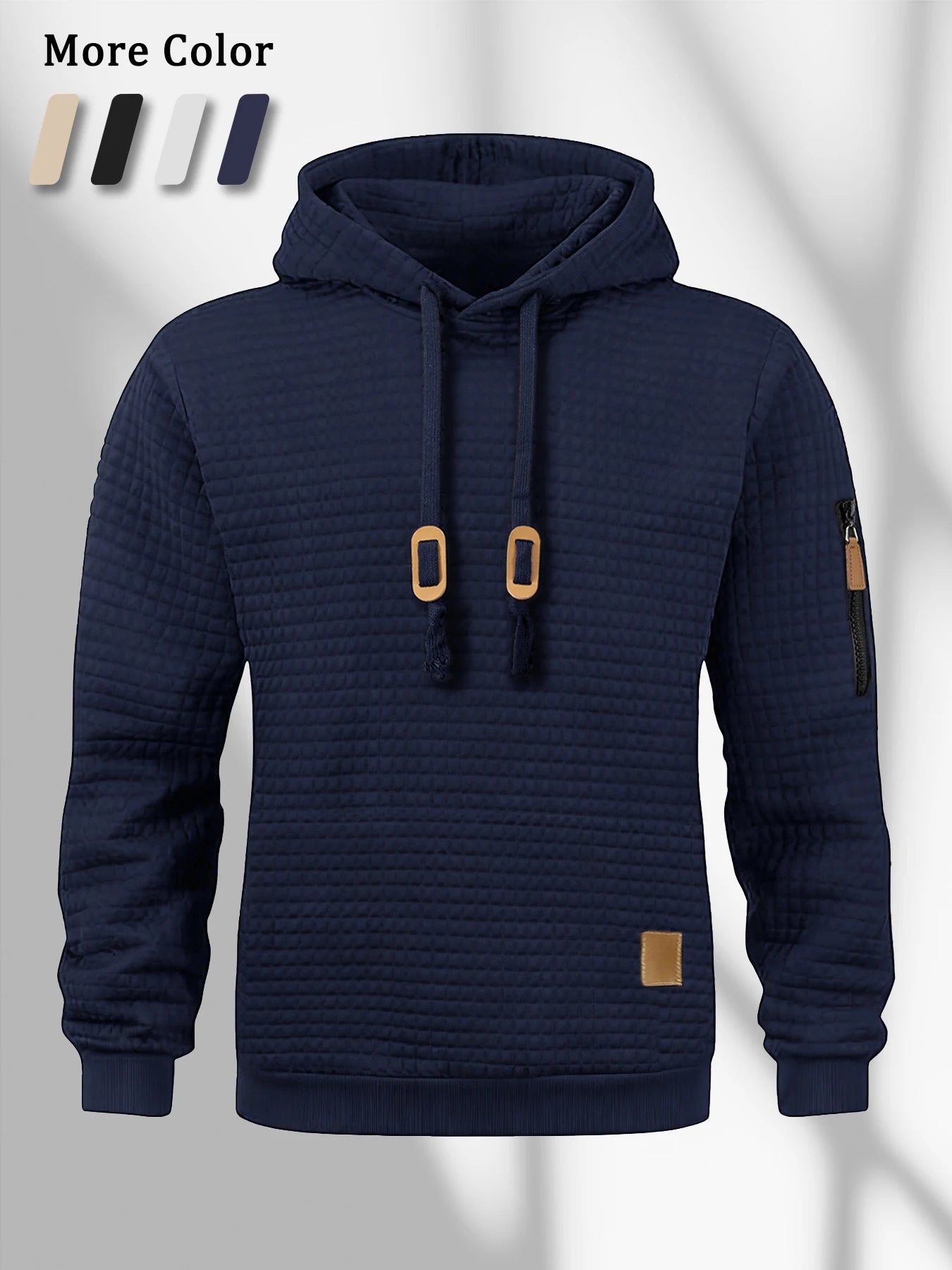 New Autumn Men's Hoodie Waffle Pattern Long Sleeve Sweatshirt Solid Color Casual Warm Pullover Outdoor Sportswear Men's Clothing