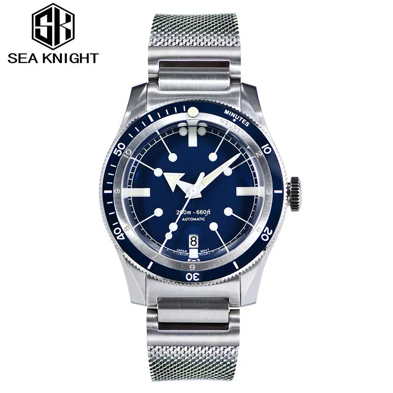 SEA KNIGHT Men Diving Watch 200M Waterproof C3 Luminous 316L Steel Mesh Belt Sapphire Crystal NH35A Automatic Mechanical Watch
