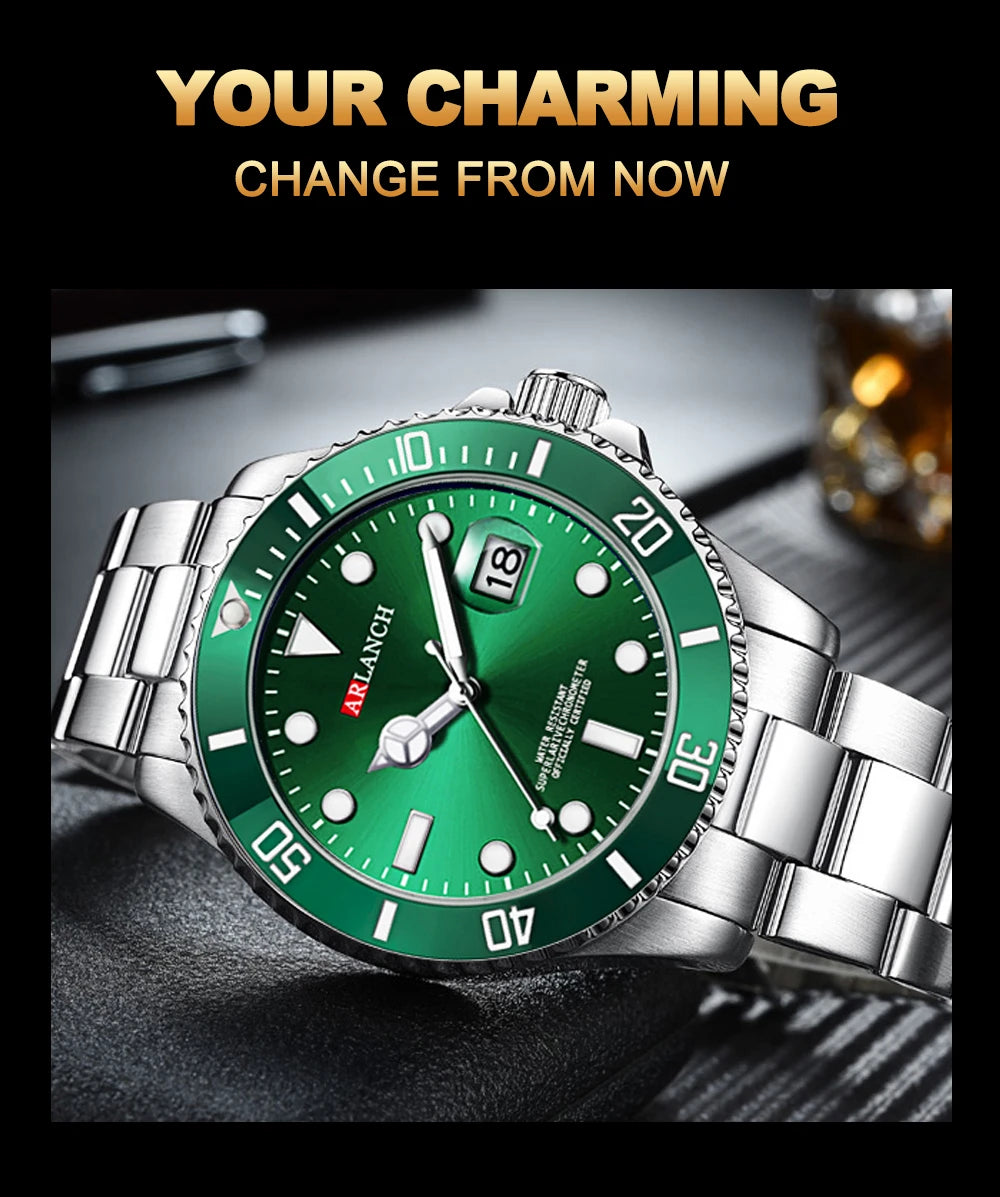 Business Stainless Steel Watch 40mm Classic Red Blue Circle Diving Series Magnifying Glass Calendar Quartz Watches montre homme