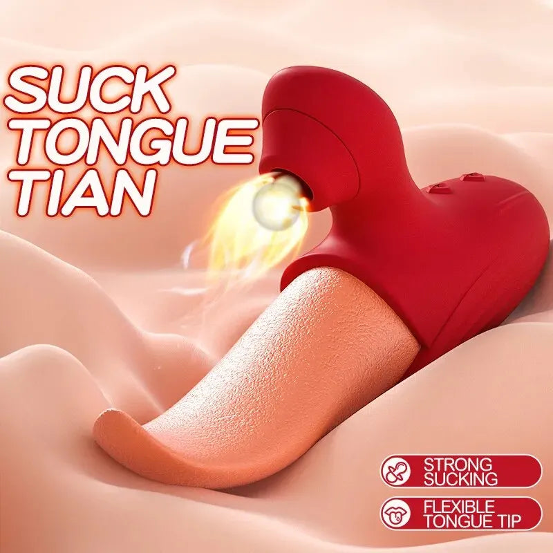 Realistic Licking Tongue Rose Vibrator for Women 7 Speeds Nipples Clitoral Stimulation Sucking Sex Toys for Adult Female Couples