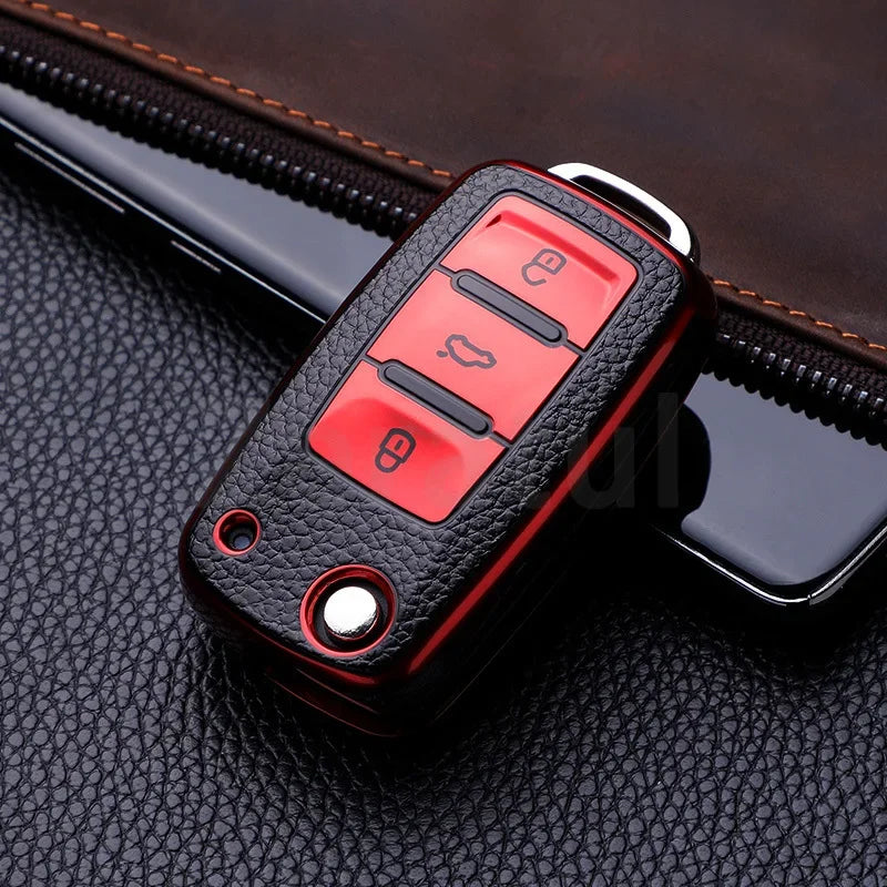 TPU Leather Car Key Cover Case Procted For VW Golf Bora Jetta POLO Passat Skoda Superb Octavia Fabia SEAT Ibiza Leon 2/3 Buttons