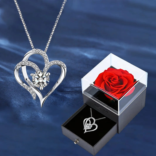 Elegant Heart Zircon Necklace With Luxury Rose Gift Box For Women Girlfriend Christmas Valentine's Day Gift 2023 New In Jewelry