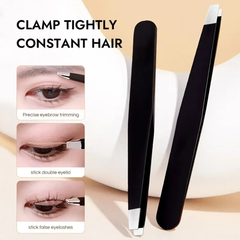 CNK  Wholesale Stainless Steel Black Eyebrow Tweezer with Slant and Flat Point Beauty Tools for Eyebrows & Ingrown Hair Removal