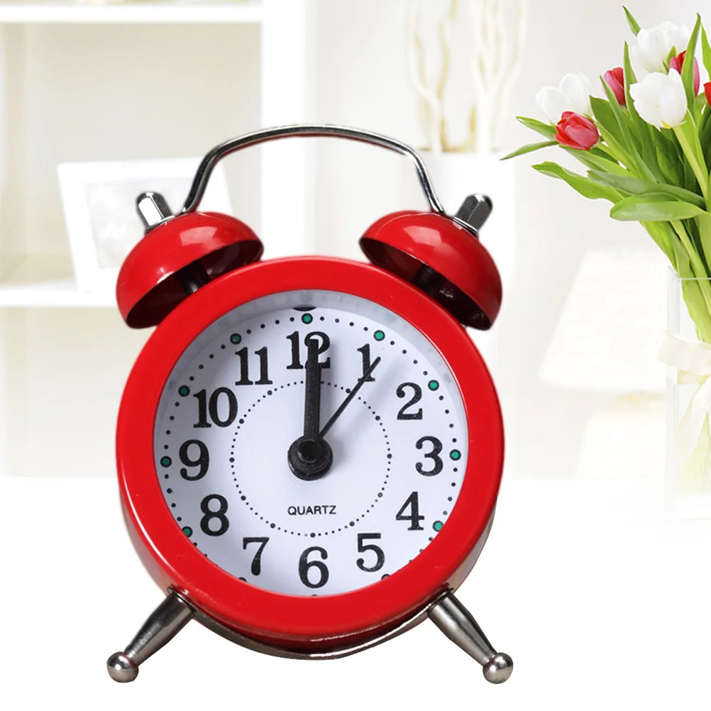 Creative Metal Material Small Alarm Clock Garden Small Fresh Desktop Mini Alarm Clock Kids Alarm Clock(Red)