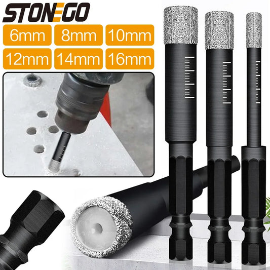 STONEGO 1PC Brazing Diamond Bit - Dry Drill for Tile, Marble, Granite, Cooled by Wax