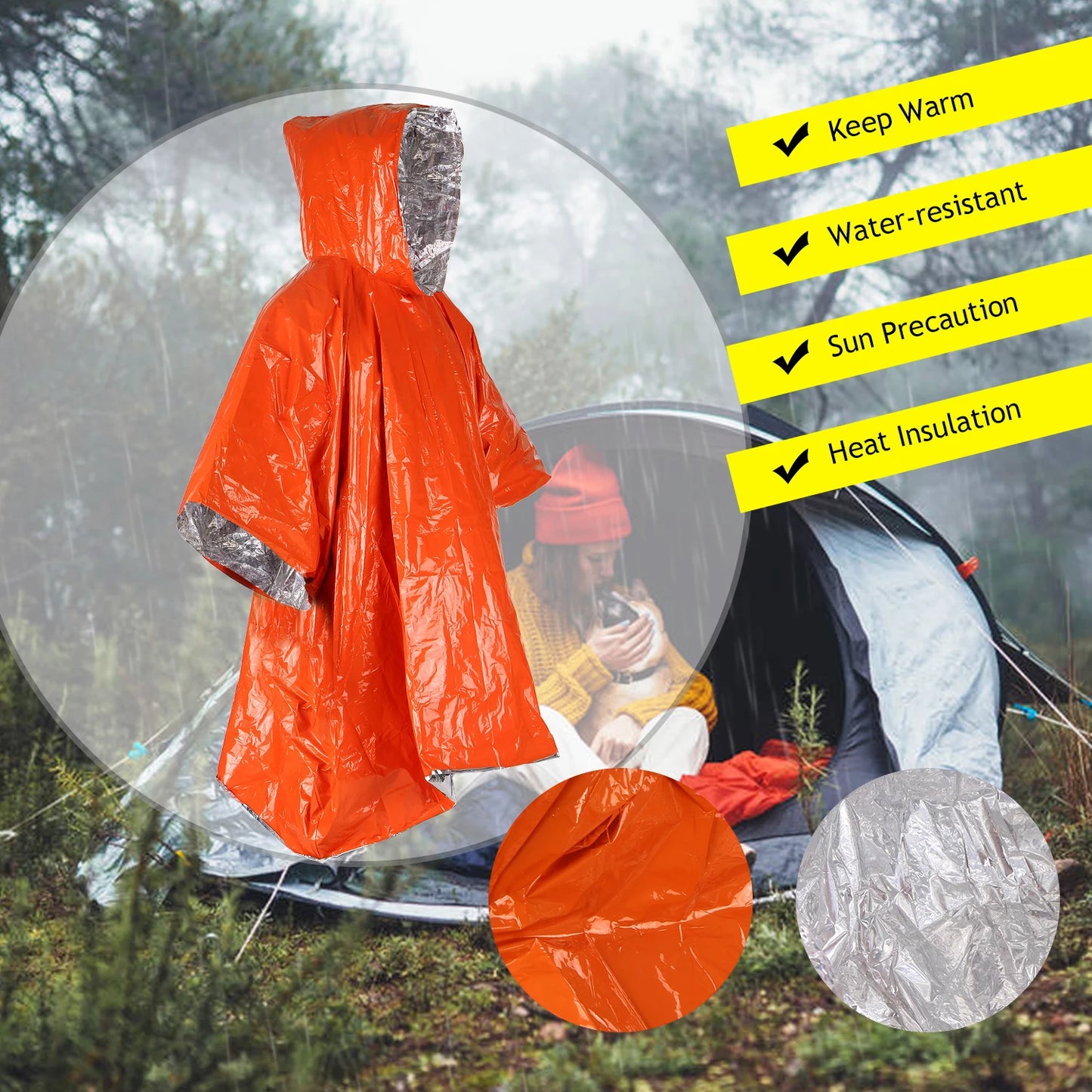 Outdoor Multifunction Raincoat Camping Raincoat Waterproof Survival Emergency Reflective Clothing Camping Gear