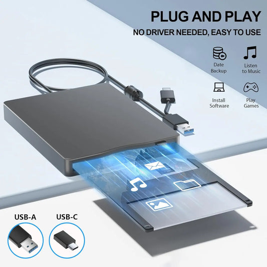 Floppy Disk Reader, 3.5 inch External Floppy Disk Drive with USB Type-C, Portable FDD Floppy Disk Drive for Laptop PC Windows 11