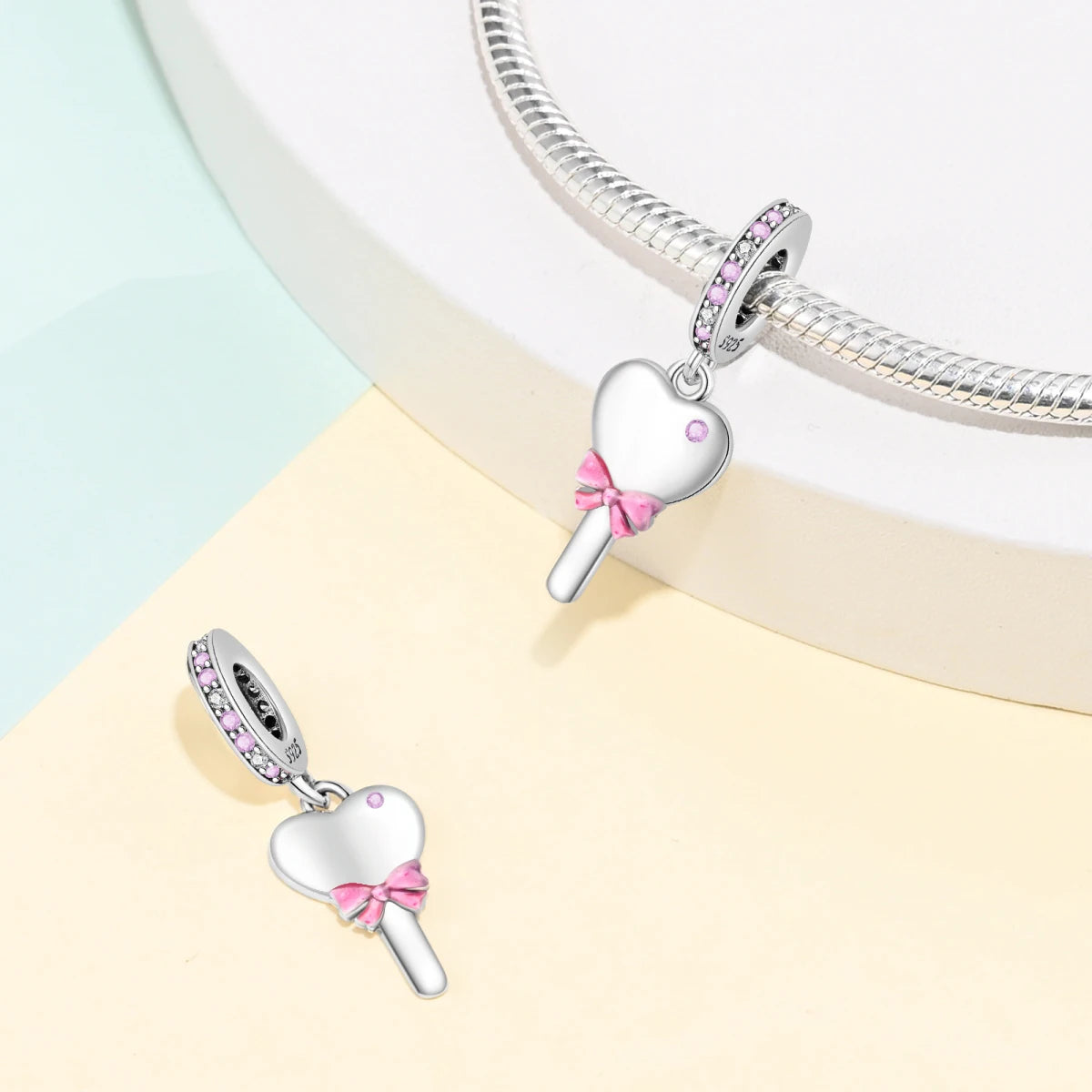 925 Sterling Silver Princess Powder Series Exquisite Daily Bow Sweet Charms Beads Fit Pan Original Bracelets DIY Jewelry