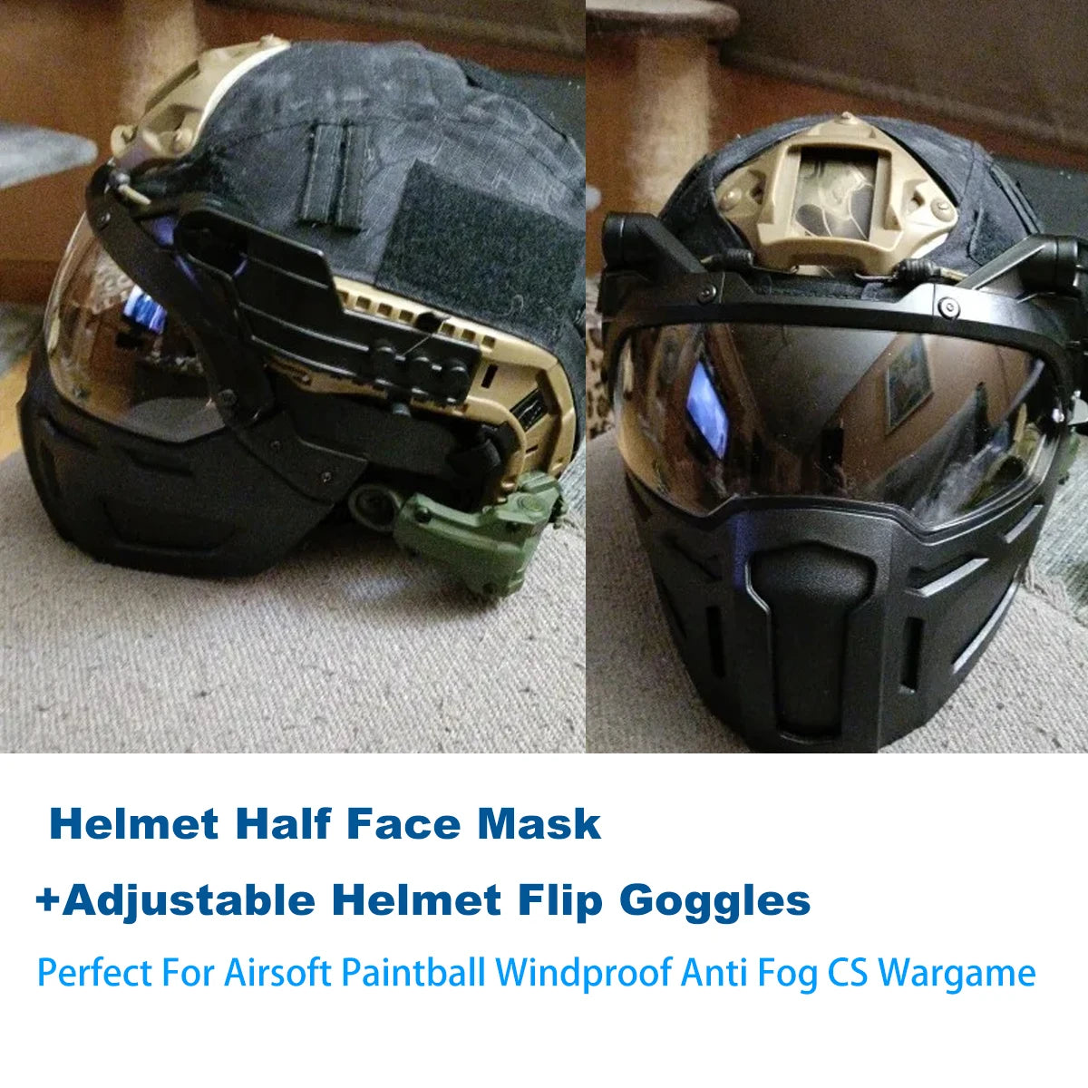 Tactical FAST Helmet Half Face Mask Adjustable Helmet Flip Goggles Hunting Airsoft CS Game Paintball Helmet Accessories Gear