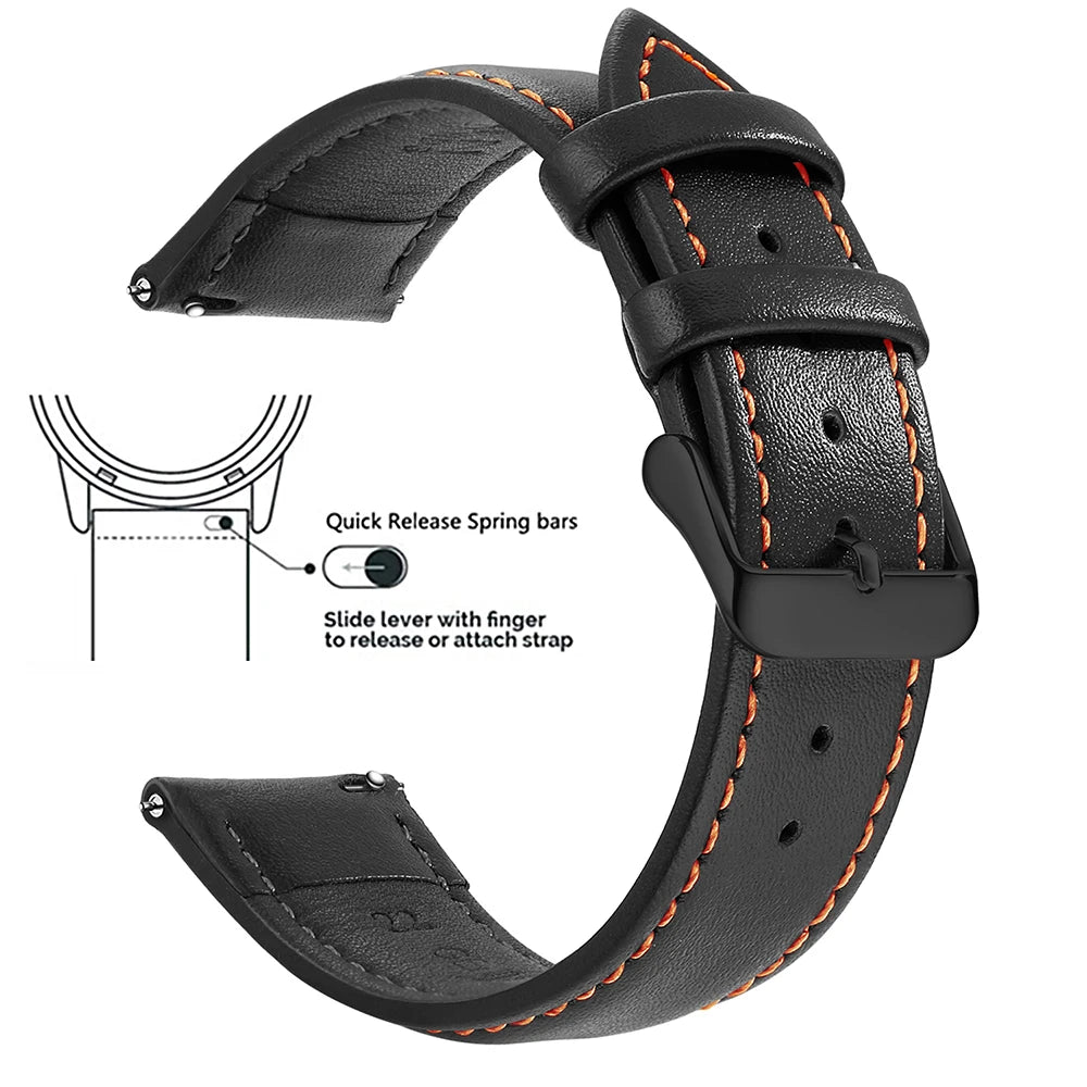 Top Grain Genuine Leather Watch Band, Quick Release 18mm/20mm/22mm Watch Straps, Fits Samsung Galaxy Watch, Garmin Huawei Watch