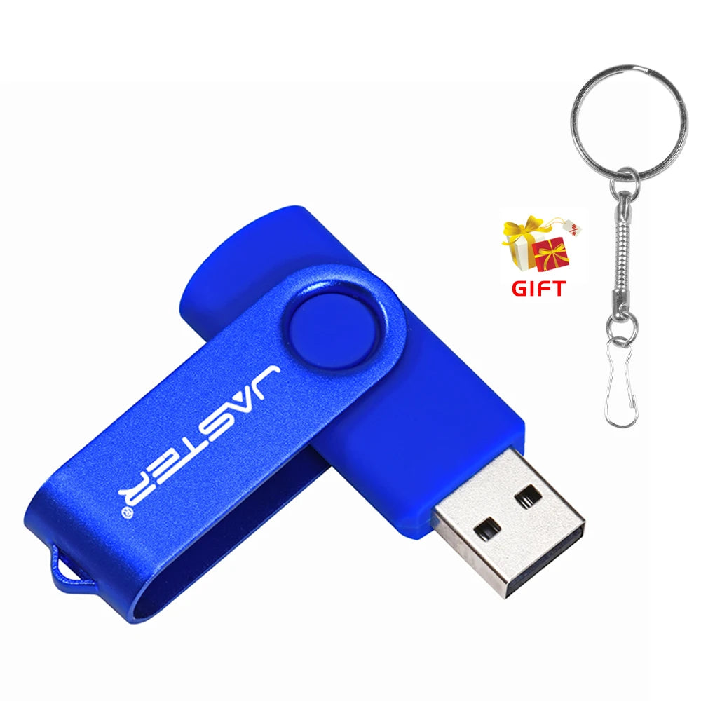 JASTER 360° Rotatable USB Flash Drive 64GB Free Key Chain Pen Drive 32GB Metal Clip Memory Stick 16G Black Red Blue Green U Dis