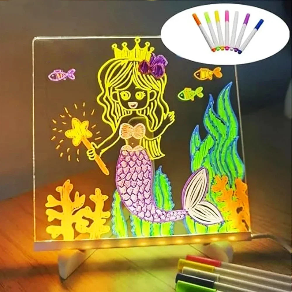 Light Up Acrylic Message Board Rewritable DIY Children's Glowing Drawing Board Message Lamp With Colorful Pens