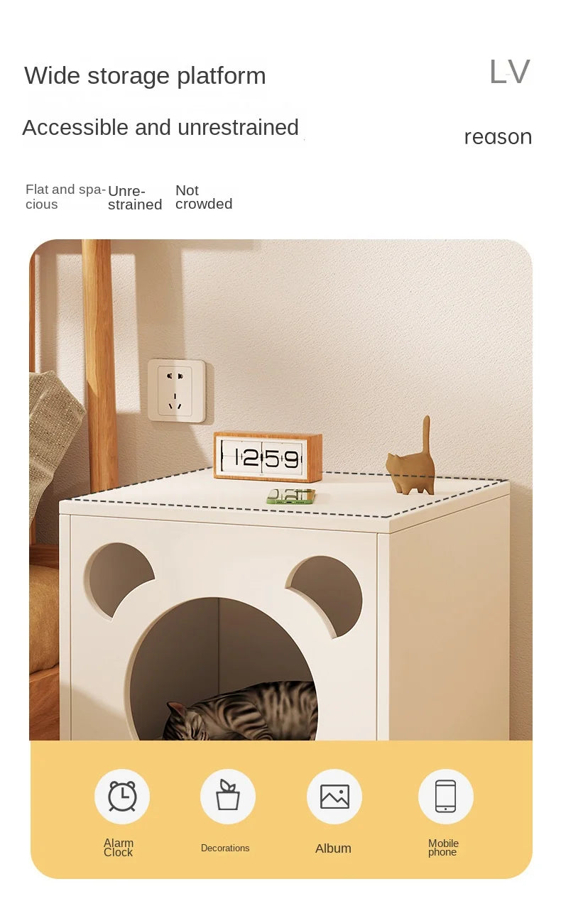 Multifunctional Storage Cabinet for Cats Beds Solid Wood Cat Litter Bedside Table Simple Small Bedside Table Bed Accessories