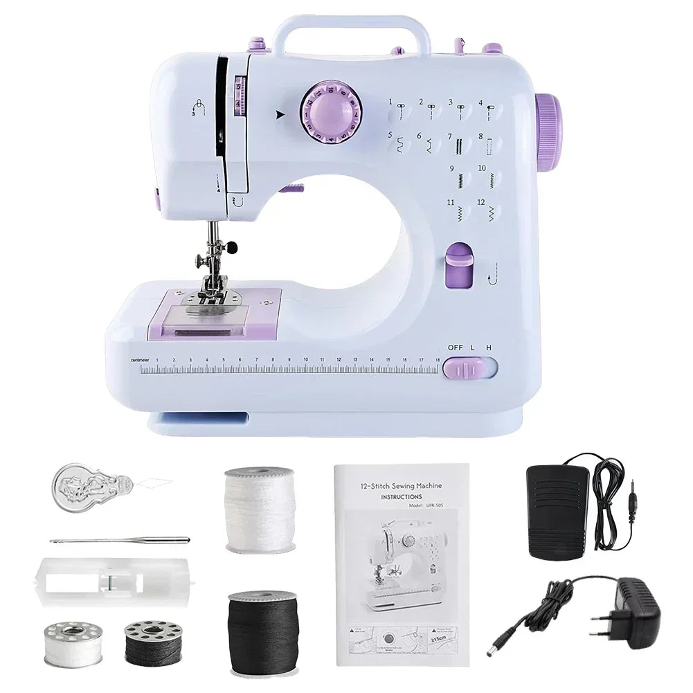 Portable Sewing Machine Mini Electric Household Crafting Mending Overlock 12 Stitches with Presser Foot Pedal Beginners