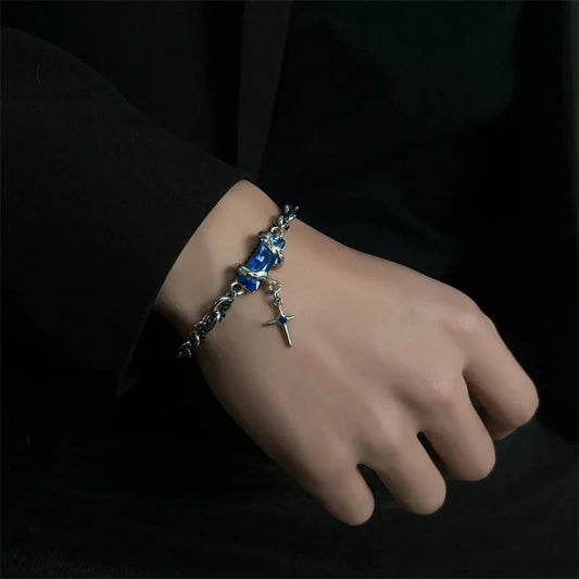 2024 Retro Black Zircon Star Bracelet for Women Men Trend Titanium Steel Punk Chain Unisex Jewelry New Couple Accessories