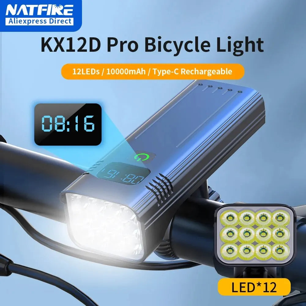 NATFIRE Bike Light USB C Rechargeable 12 8 6 LEDs Bicycle Lights Battery Indicator Optional Aluminum Front Lamp Headlight