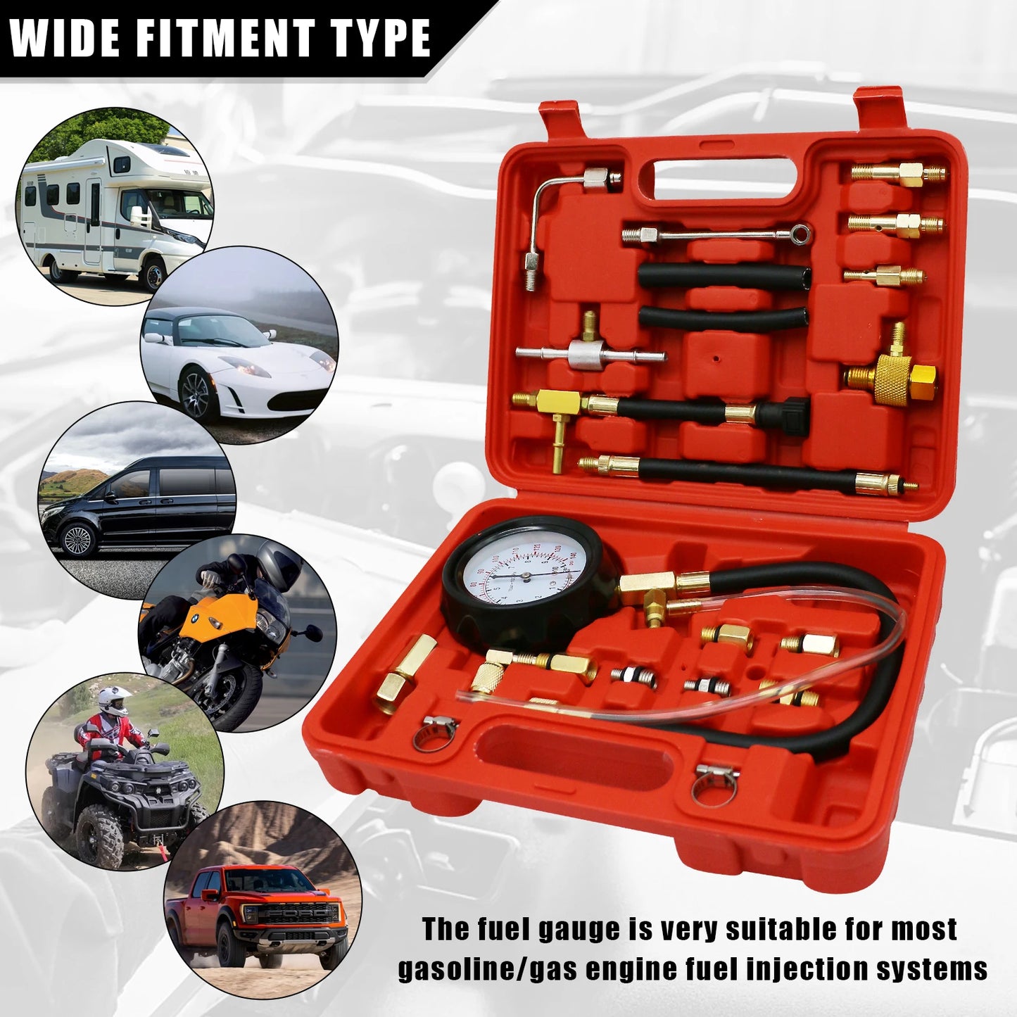 Upgraded Fuel Injection Pump Pressure Tester Gauge Diagnostic Tools Kit,Engine Gasoline Test Tool Set For Most Cars (New TU-114)