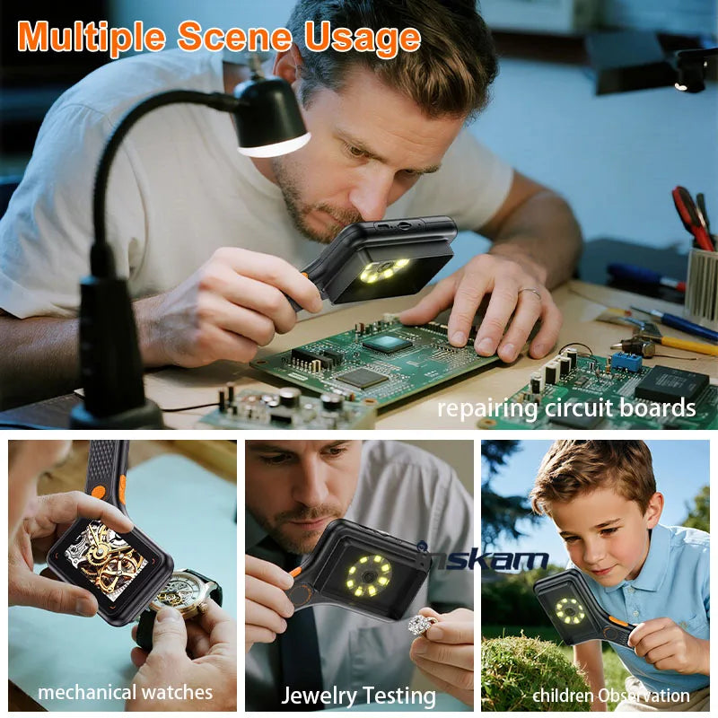 Digital Microscope Handheld 3.0 inch IPS Color Screen Autofocus 2MP Coin Video Microscopes 500x Magnification for Jewelry Watch