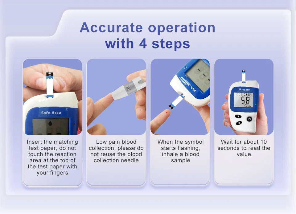 Sannuo Sinocare Safe ACCU2 Blood Glucose Meter Blood Sugar Test Kit Diabetes Home Glucometer with 50pcs Strips or only strips