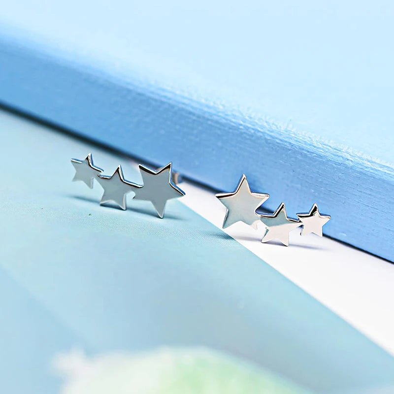 Fashion Three Stars Connecting Earrings Silver Plated Stainless Steel Earrings For Women