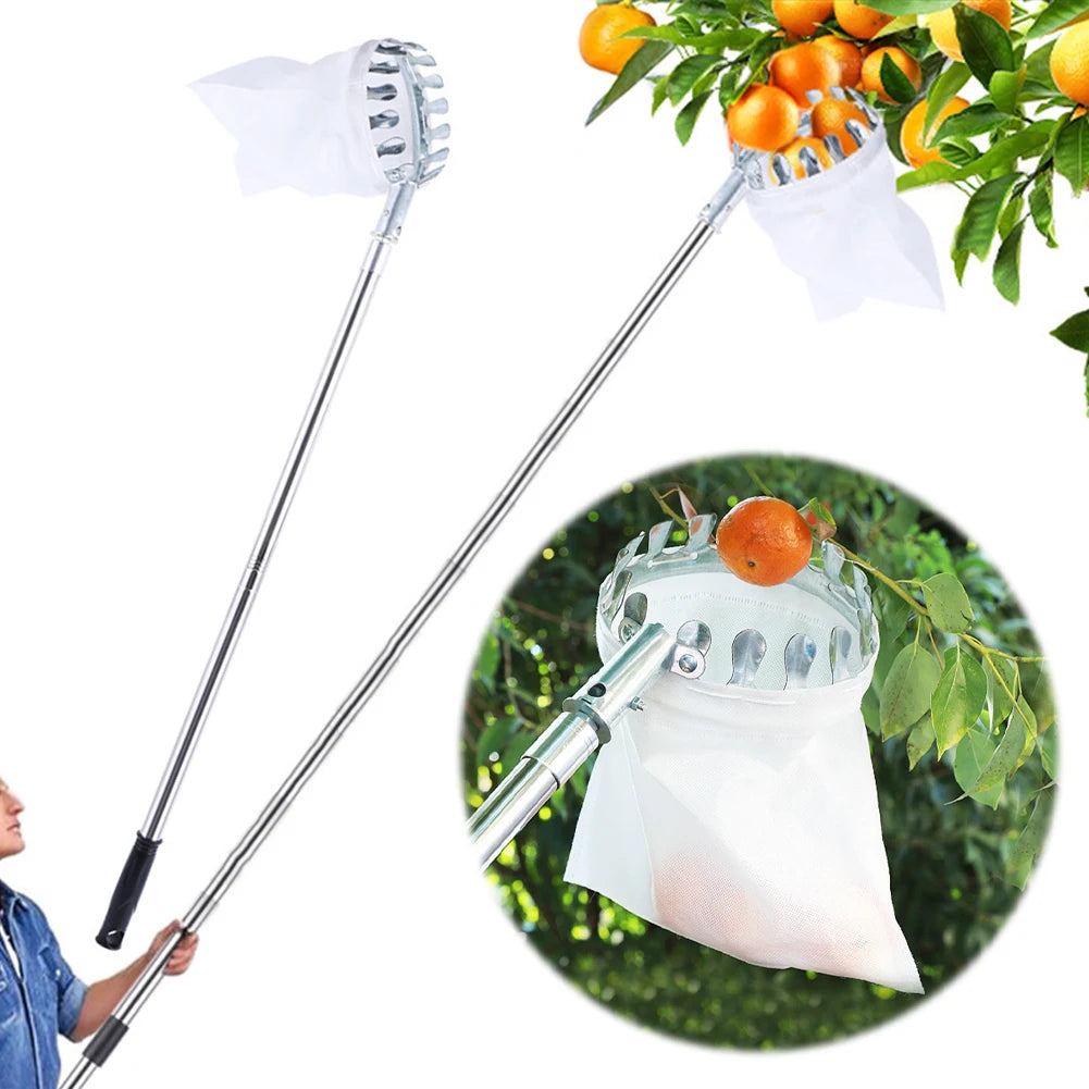 Fruit Picker Pole Tool with Basket Telescoping Long Handle 1.6 to 4M Fruit Catcher For Apple Orange Avocado Acorn Lemon Pear