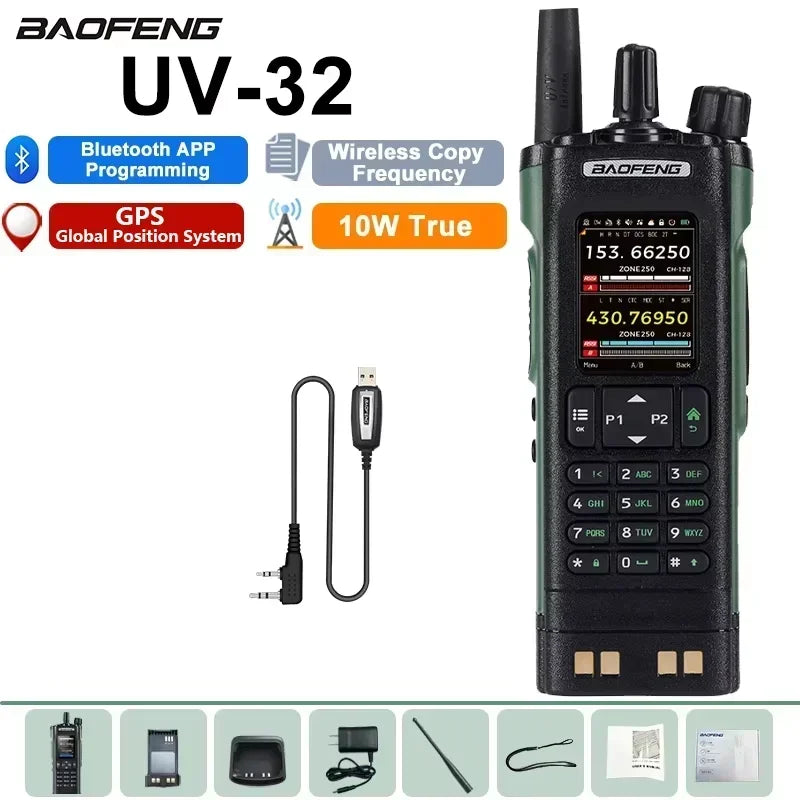 Baofeng UV 32 Walkie Talkie 10W GPS Bluetooth Programming Wireless Copy Frequency Multi Band USB-C FM AM Ham Radio Updated UV25M