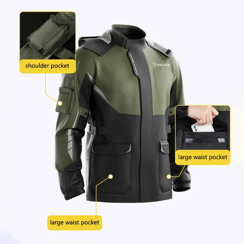 Men Women Waterproof Motorcycle Rider Raincoat Suit Set Reflective Light Raincoat For Riding Jacket Pants Set
