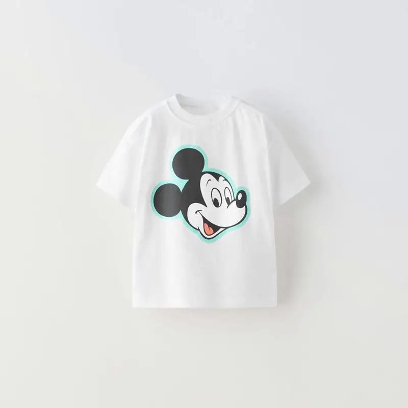 Black Tees Printing Tops Baby Summer Wear Cartoon Short Sleeve T Simple Cute Loose Bottoming Shirt Kids Thin Pure Cotton Costume