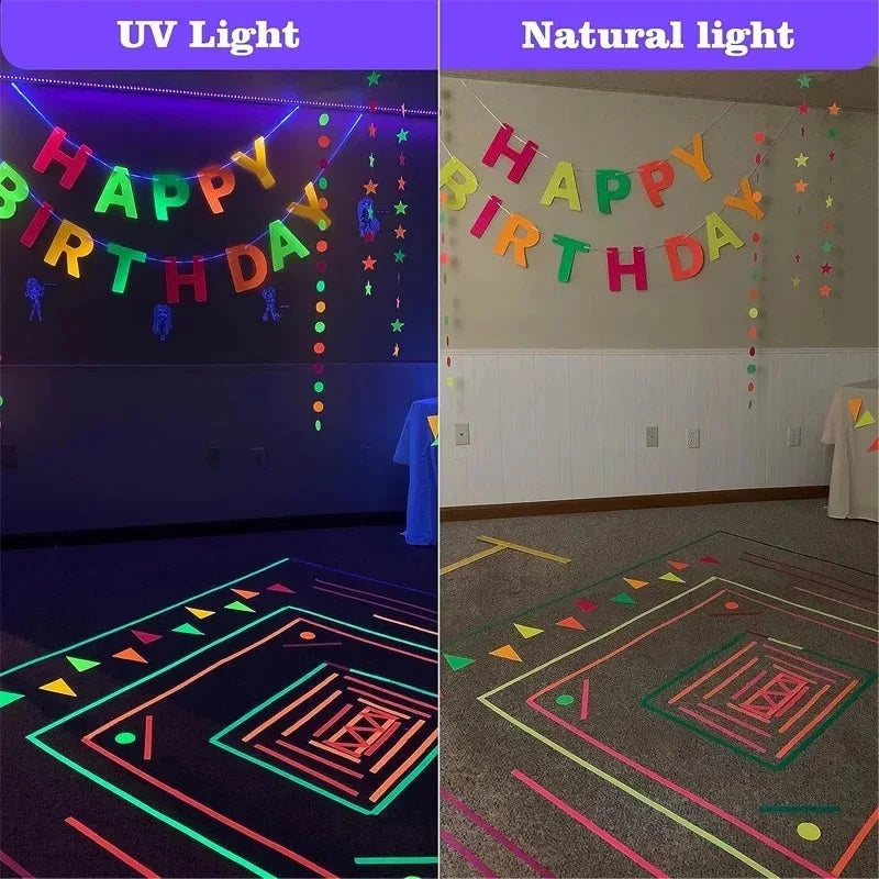 6 Rolls Neon Gaffer Cloth Tape Fluorescent UV Blacklight Glow In The Dark Tape For UV Party Material Hand Account Tape Gift Pack