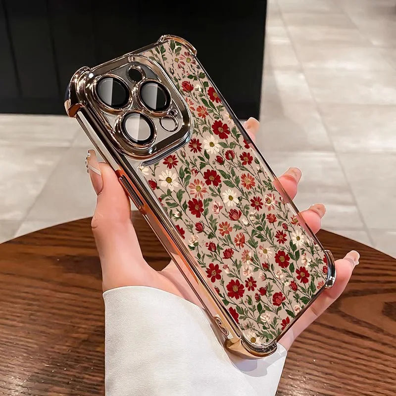 Luxury Plating Clear Flower Case For Realme 15 14 Pro Plus 15T 5G C53 C51 C55 C15 C20 C35 C33 C85 12 13 9 Pro Plus GT 7 Cover