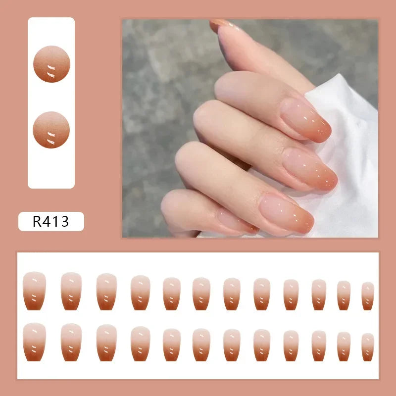 Black Moon 24 Pcs Press on Nails Pink Gradient Fake Nails Glossy Artificial Finger Manicure Reusable False Nails for Women