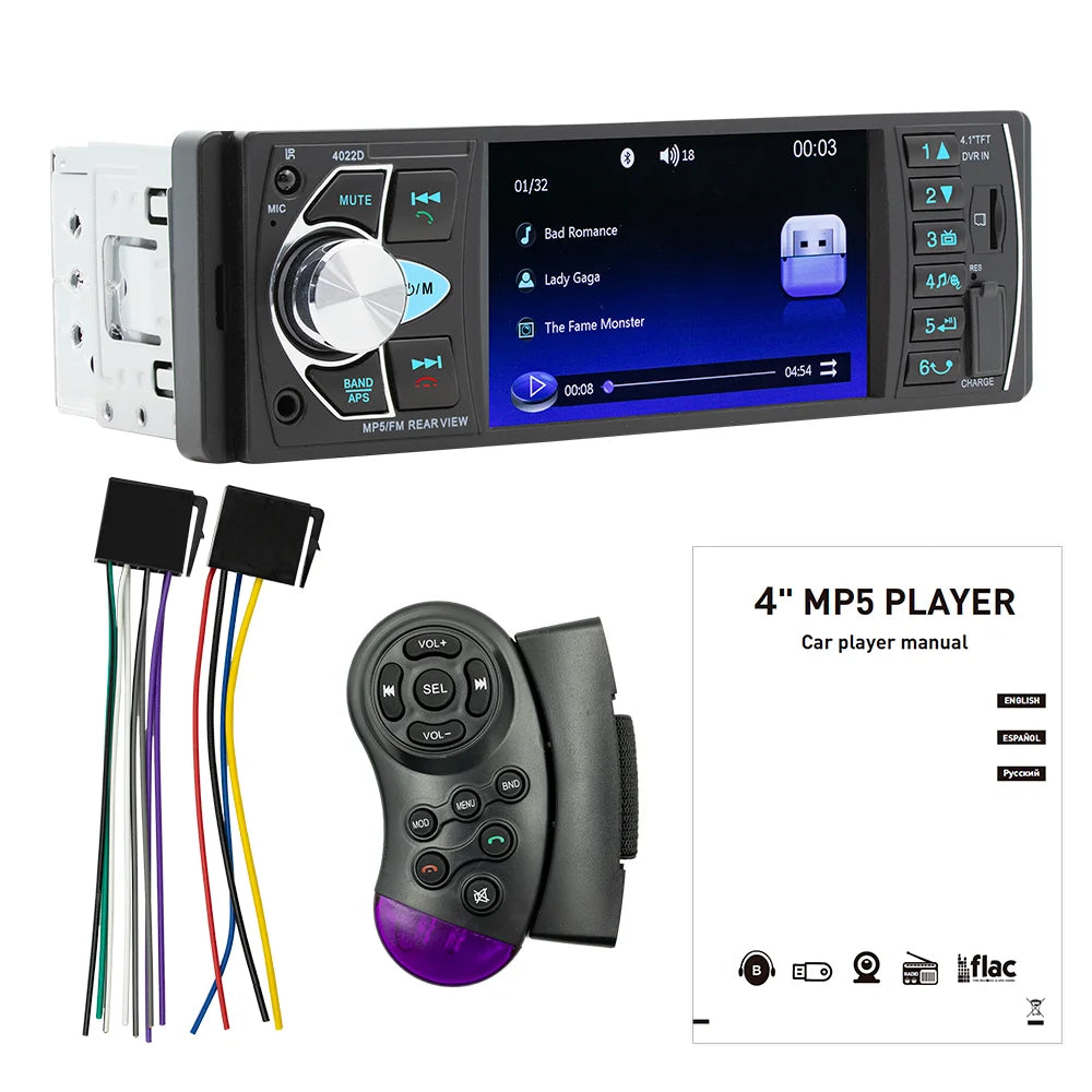 BQCC1 Din 4Inch Car Radio HD Screen Bluetooth Music Handsfree MP5 Player TF USB Charging Remote Audio System ISO Head Unit 4022D