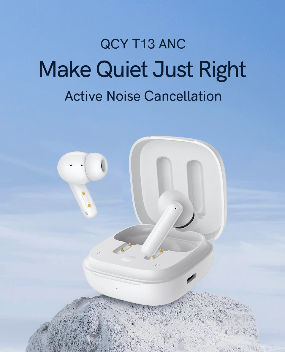 QCY T13 ANC Wireless Earphones Bluetooth 5.3 Active Noise Cancellation Headphones -28dB Fast Charge Earbuds Sports Headset