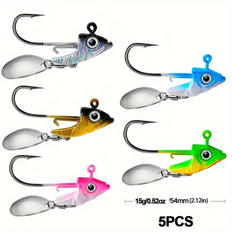 5pcs High-Performance Lead Jig Head Crank Hooks for Soft Worm Wobbler Lure Fishing - 7g to 15g - for Catching More Fish