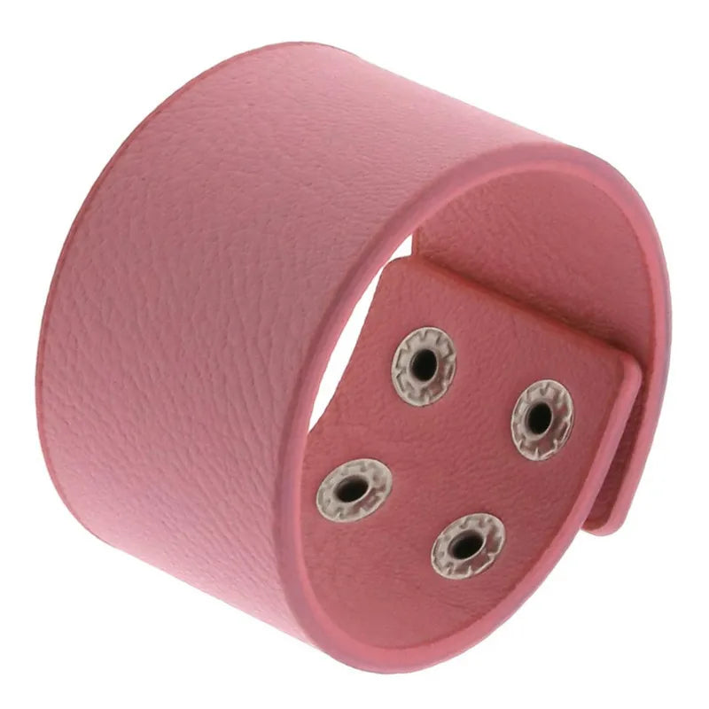 Pink Color Female Wide Leather Bracelets Punk Braided Bracelet for Men Women Wristband Charm Bracelets Male Gothic Jewelry