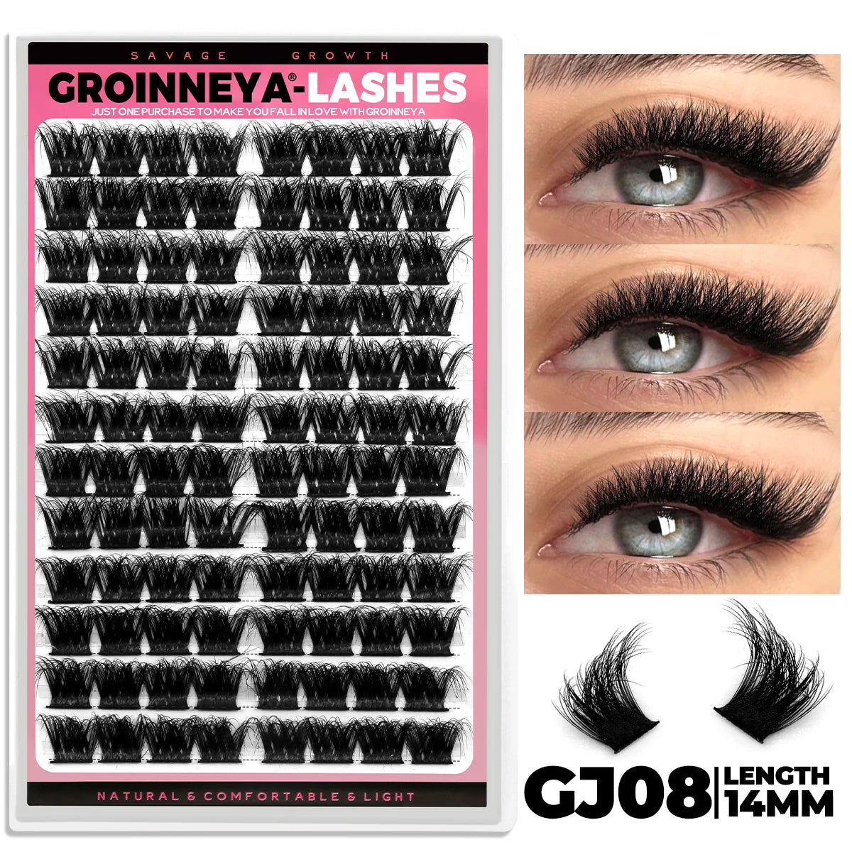 GROINNEYA Cluster Lashes Mixed Tray Faux Mink Lash Individual Eyelash Extension DIY Lashes Clusters Extensions at Home
