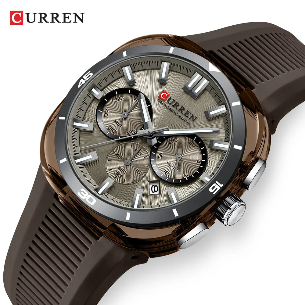 CURREN 8502 Brand New Quartz Watches for Men Chronograph Calendar Luminous Sport 30M Waterproof Silicone Strap Mens Wristwatch