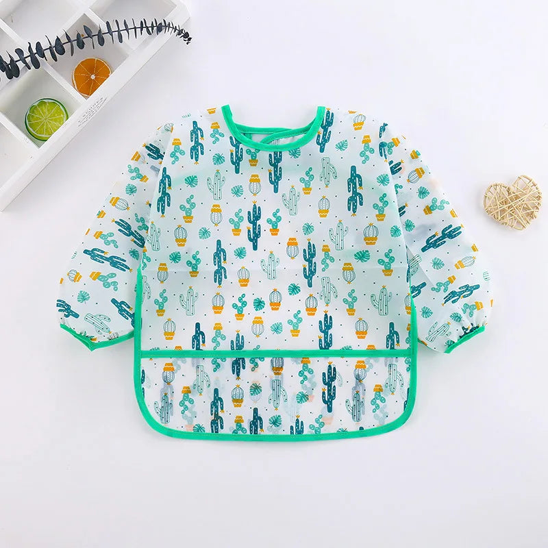Cute Baby Bibs Waterproof Long Sleeve Apron Children Feeding Smock Bib Burp Painting Drawing Soft Toddler Clothing Bandana Bibs