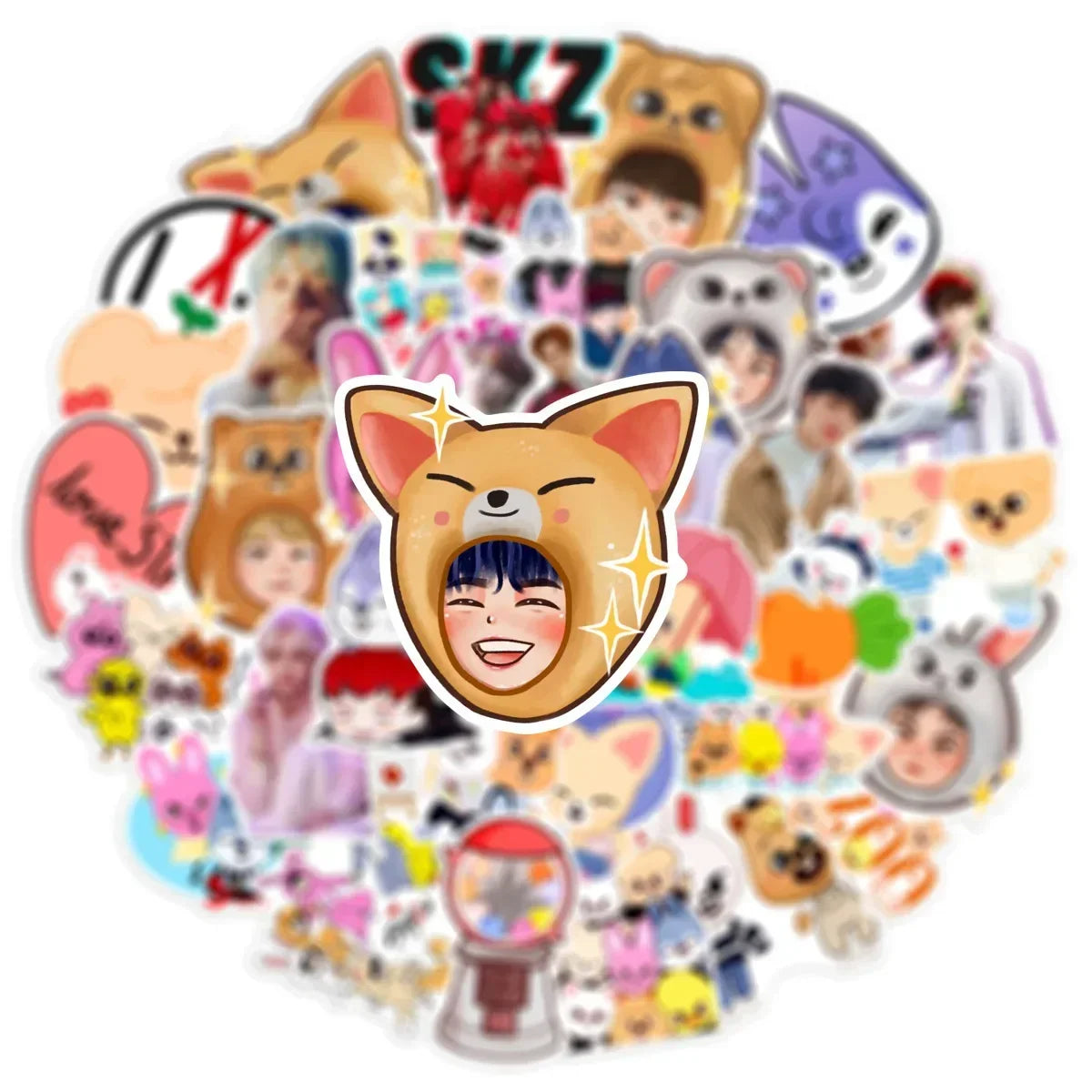 50Pcs Cute Skz Stickers Cartoon Kpop Skzoo DIY Stickers Scrapbooking Phone Luggage Skateboard Waterproof Decals