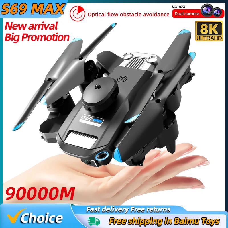 S69MAX Drone 4K Professional 8K With Wide Angle Dual HD Camera Foldable RC Helicopter WIFI FPV Height Hold Quadcopter Toys Gifts